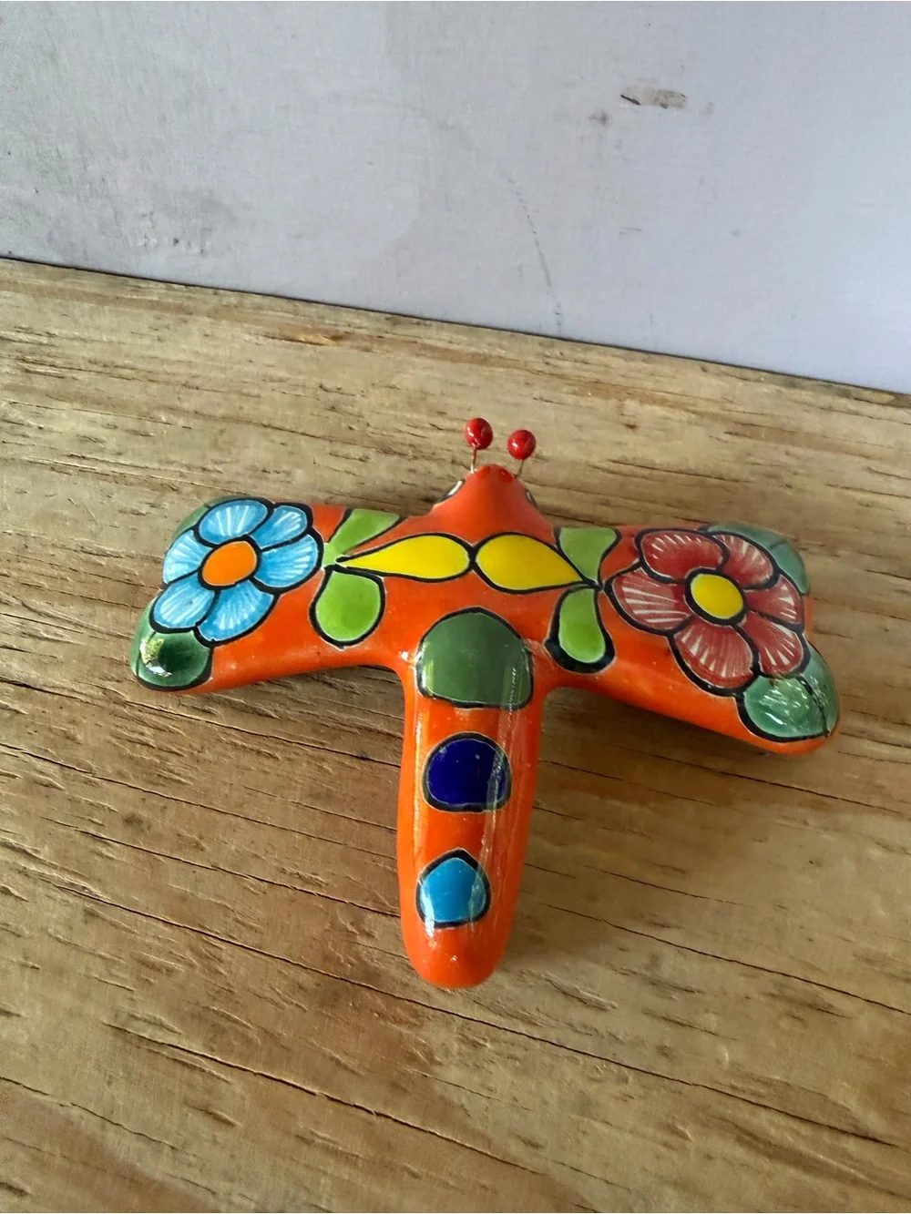 Hand-Painted Orange Talavera Floral Wall Accent